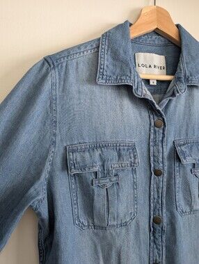 Lola River Small Denim Button Down Shirt Anthropologie Long Sleeve Jean Top Boho